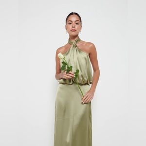 Sammie Recycled Maxi Bridesmaid Dress - Matte Olive (satin/silky) PRETTY LAVISH
